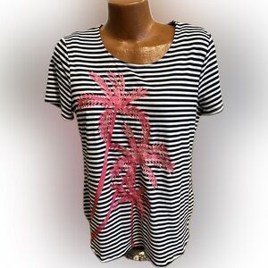 Chico’s Zenergy stunning striped with pink embroidery and beads 2 /L 12/14